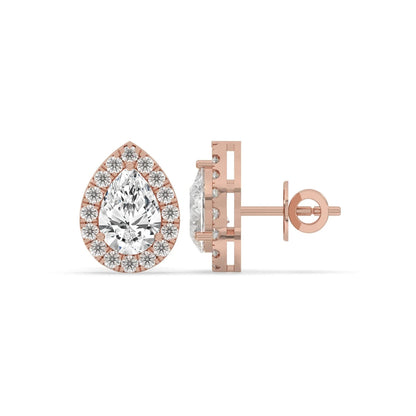 4CT Pear Lab Grown Diamond Halo Stud Earrings 14K Gold Certified