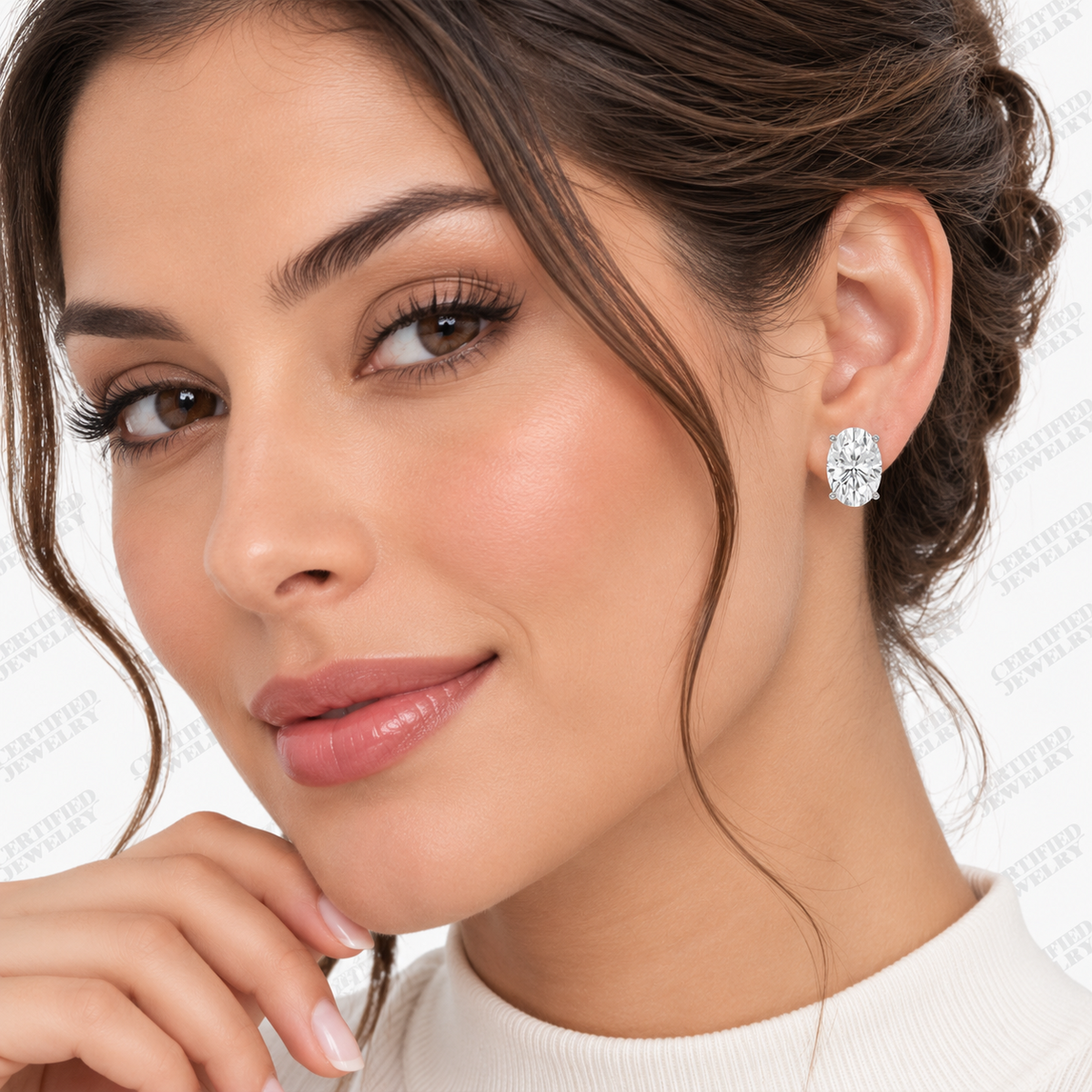 5CT Round Lab Grown Diamond Martini Stud Earrings 14K Gold 3 Prong