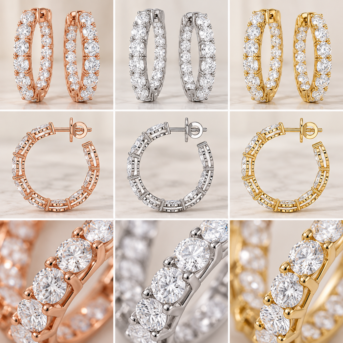 2CT Lab Grown Diamond Inside Out Hoop Earrings 14K Gold Certified