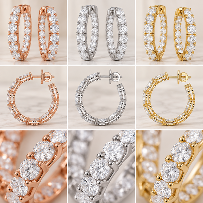 2CT Lab Grown Diamond Inside Out Hoop Earrings 14K Gold Certified
