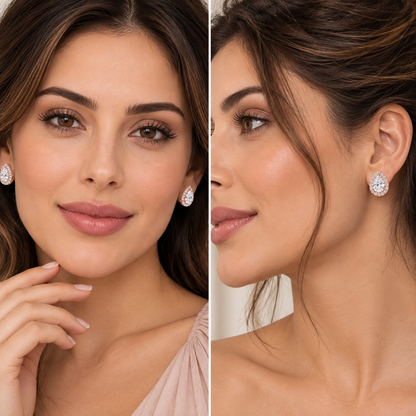 4CT Pear Lab Grown Diamond Halo Stud Earrings 14K Gold Certified