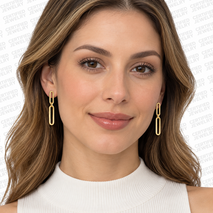14K Solid Yellow Gold Paper Clip Drop Dangle Earrings Polished Push Back