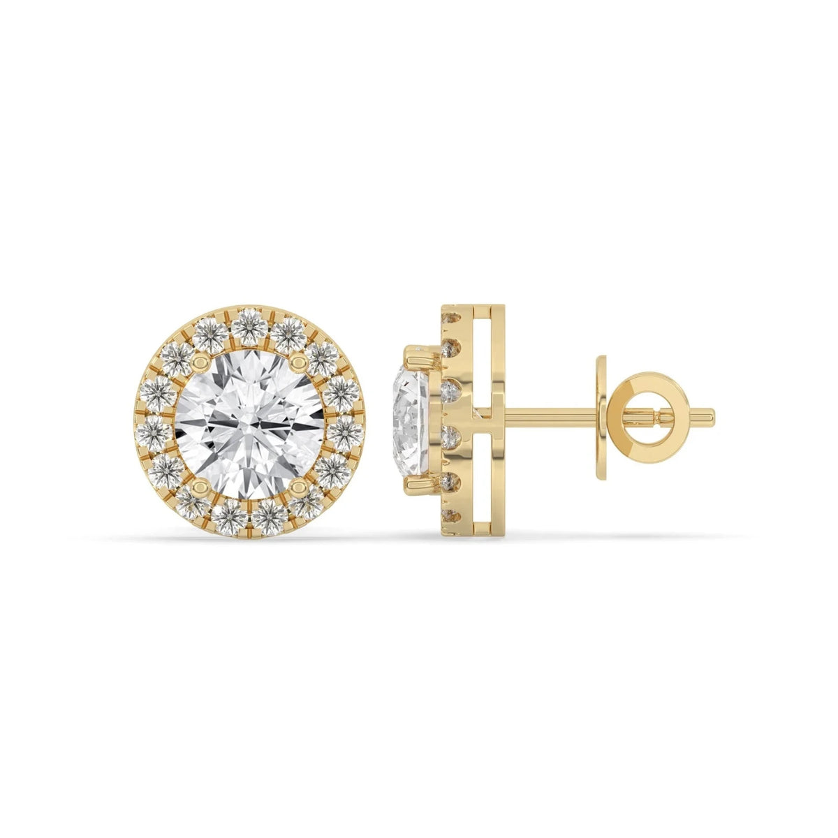 4CT Round Lab Grown Diamond Halo Stud Earrings 14K Gold Certified