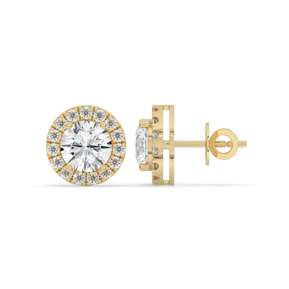 4CT Round Lab Grown Diamond Halo Stud Earrings 14K Gold Certified