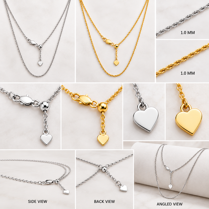 10K Solid Yellow or White Gold Adjustable Rope Chain Necklace 1.0MM 22"