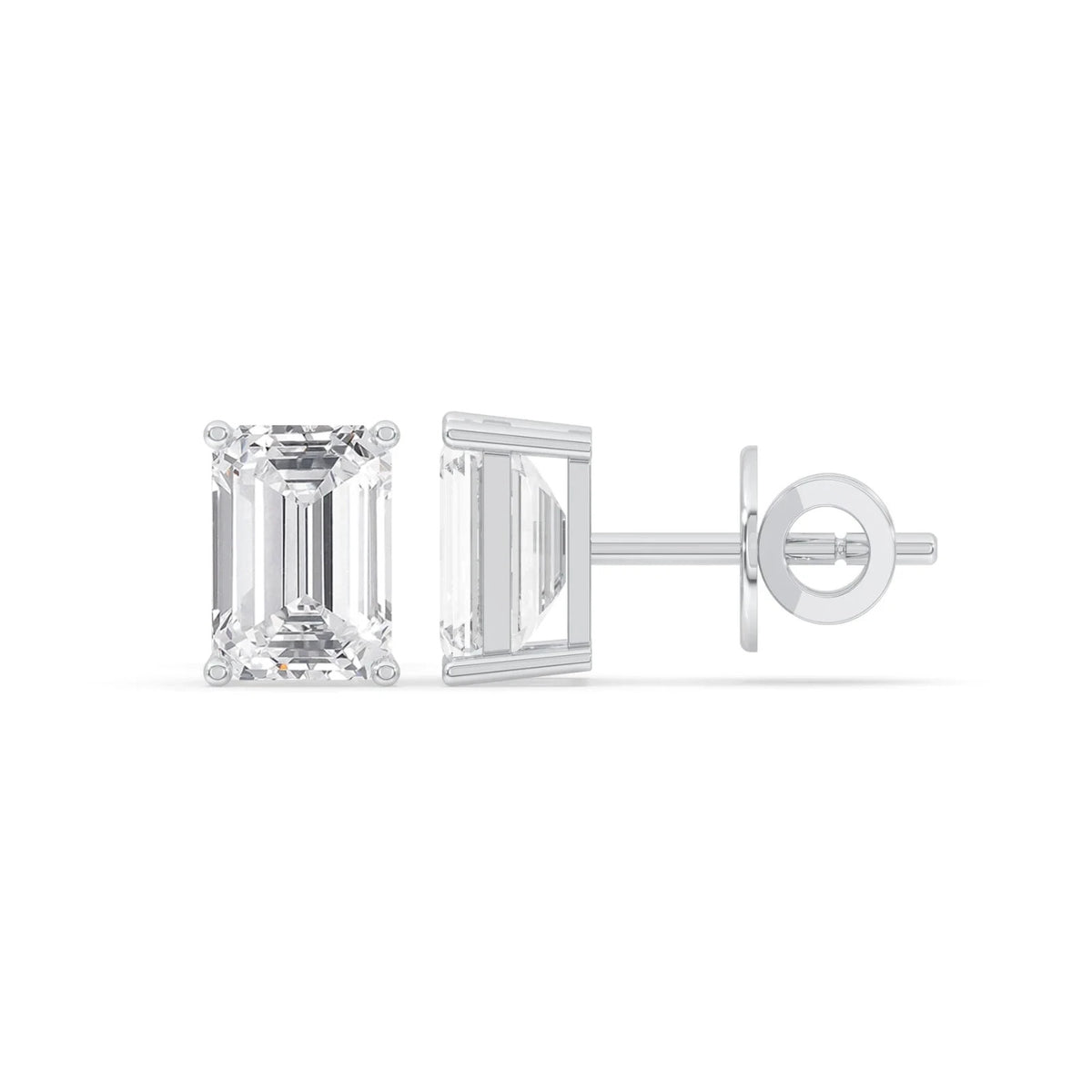 4CT Emerald Lab Grown Diamond Solitaire Stud Earrings 14K Gold Certified