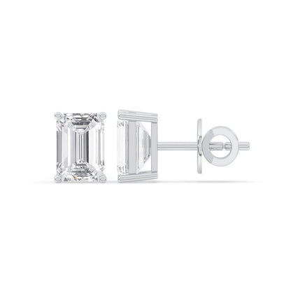 4CT Emerald Lab Grown Diamond Solitaire Stud Earrings 14K Gold Certified