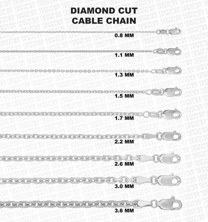 14K White Gold Diamond Cut Cable Link Chain Necklace 0.8mm 3.1mm 16 30"