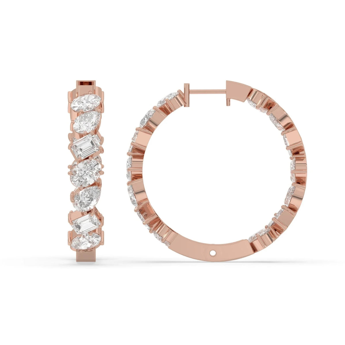 5CT Mixed Shape Lab Grown Diamond Inside Out Hoop Earrings 14K Gold