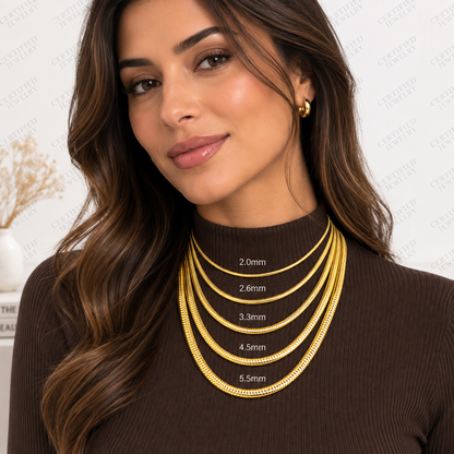 Solid 14K Gold Oval Snake Chain Necklace Diamond Cut Lobster Clasp 16 20"