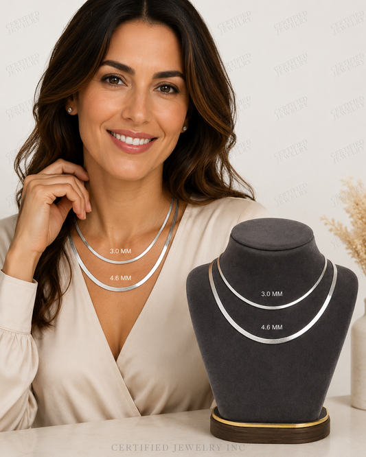 14K Solid White Gold Herringbone Chain Necklace 3mm 4.6mm Real Gold Chain