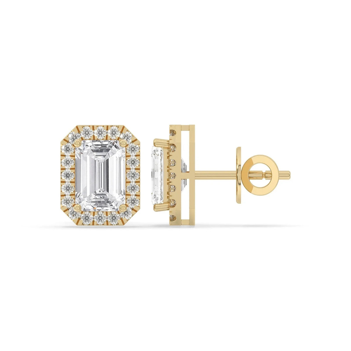 4CT Emerald Lab Grown Diamond Solitaire Stud Earrings 14K Gold Certified