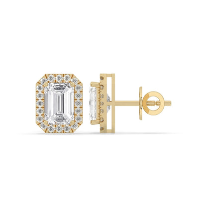 4CT Emerald Lab Grown Diamond Solitaire Stud Earrings 14K Gold Certified