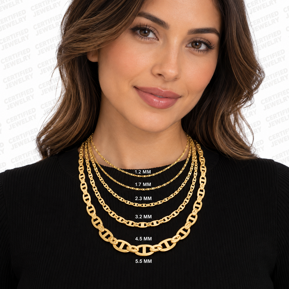 10K Solid Yellow Gold Mariner Chain Necklace 1.2MM 5.5MM Lobster Clasp