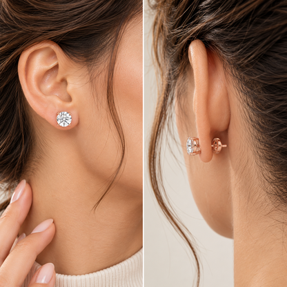 4CT Round Lab Grown Diamond Basket Set Stud Earrings 14K Gold Certified