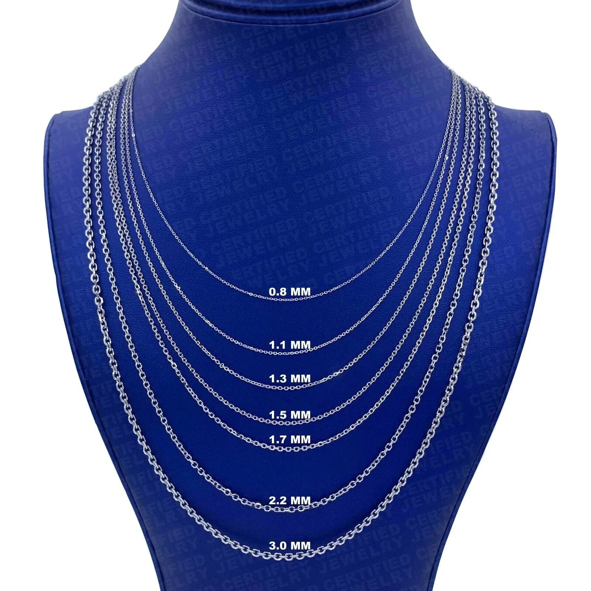 14K White Gold Diamond Cut Cable Link Chain Necklace 0.8mm 3.1mm 16 30"