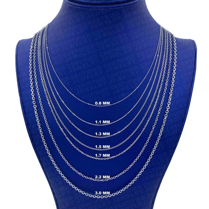 14K White Gold Diamond Cut Cable Link Chain Necklace 0.8mm 3.1mm 16 30"