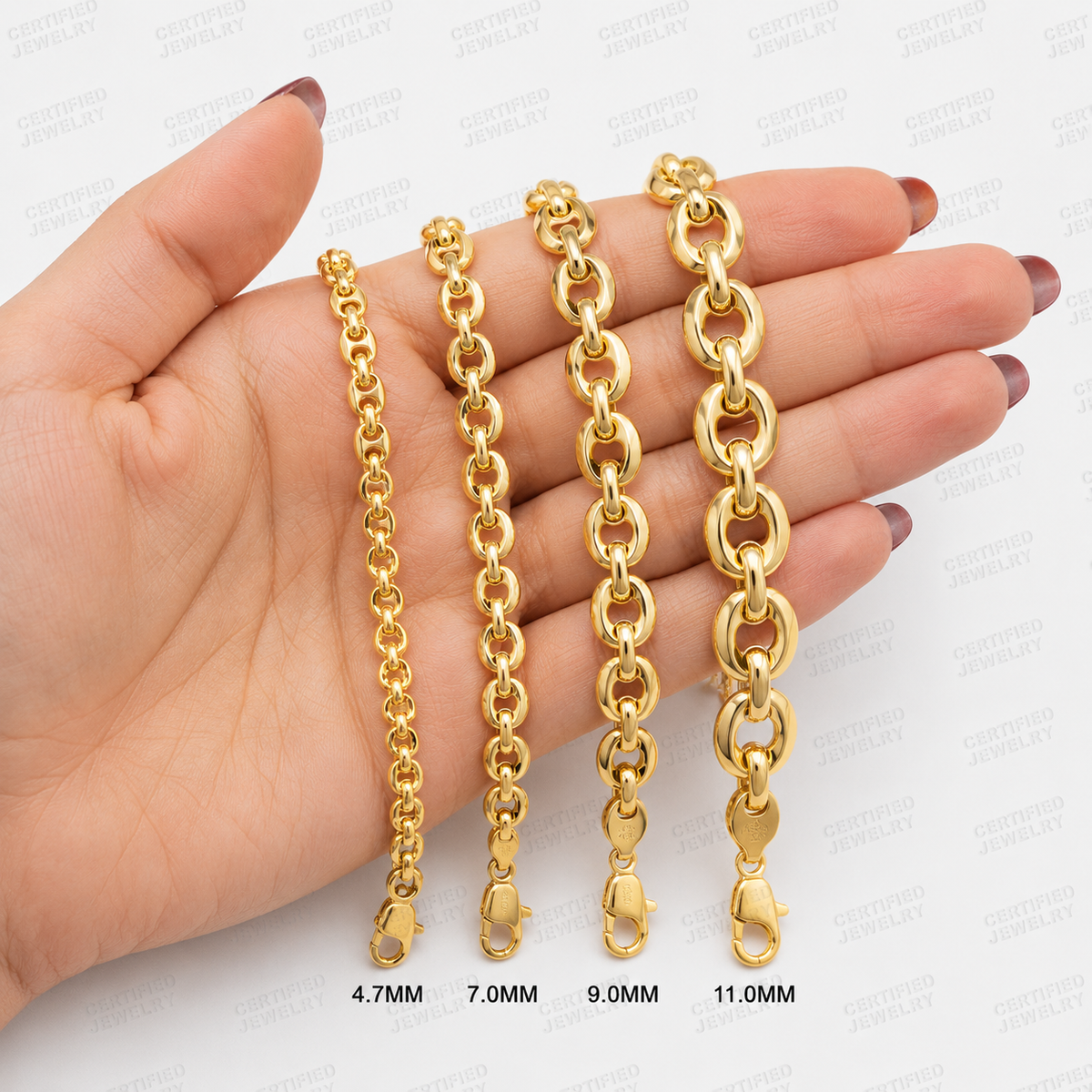 Solid 14K Yellow Gold Puffed Mariner Chain Necklace Italian Lobster Clasp 18" 22