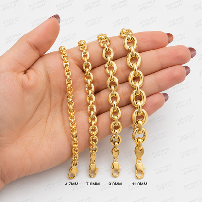 Solid 14K Yellow Gold Puffed Mariner Chain Necklace Italian Lobster Clasp 18" 22