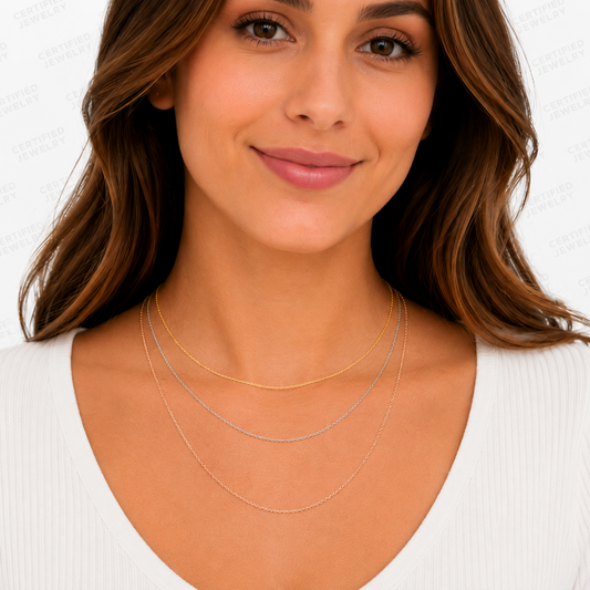 14k Solid Yellow, White/ Rose Gold Diamond Cut Cable Chain Necklace, 0.5mm Wide
