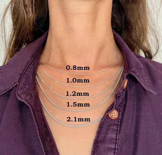 14K Solid White Gold Round Wheat Chain Necklace 0.6mm 2.1mm Real Gold