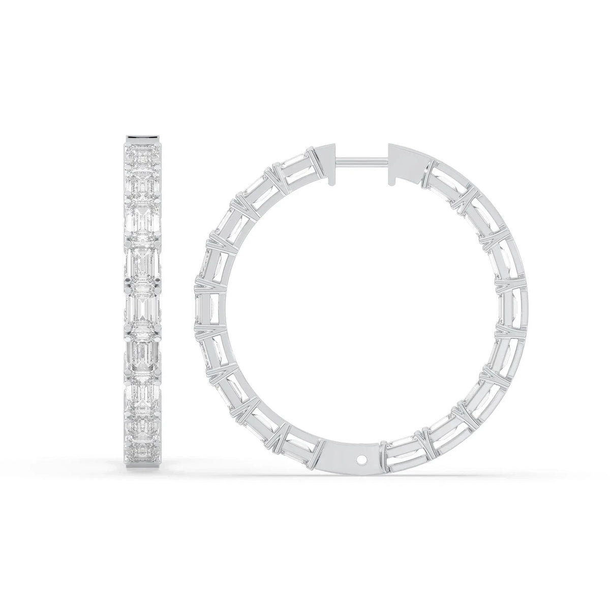 6CT Lab Grown Emerald Cut Diamond Inside Out Hoop Earrings 14K White Gold