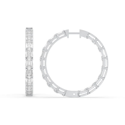 6CT Lab Grown Emerald Cut Diamond Inside Out Hoop Earrings 14K White Gold