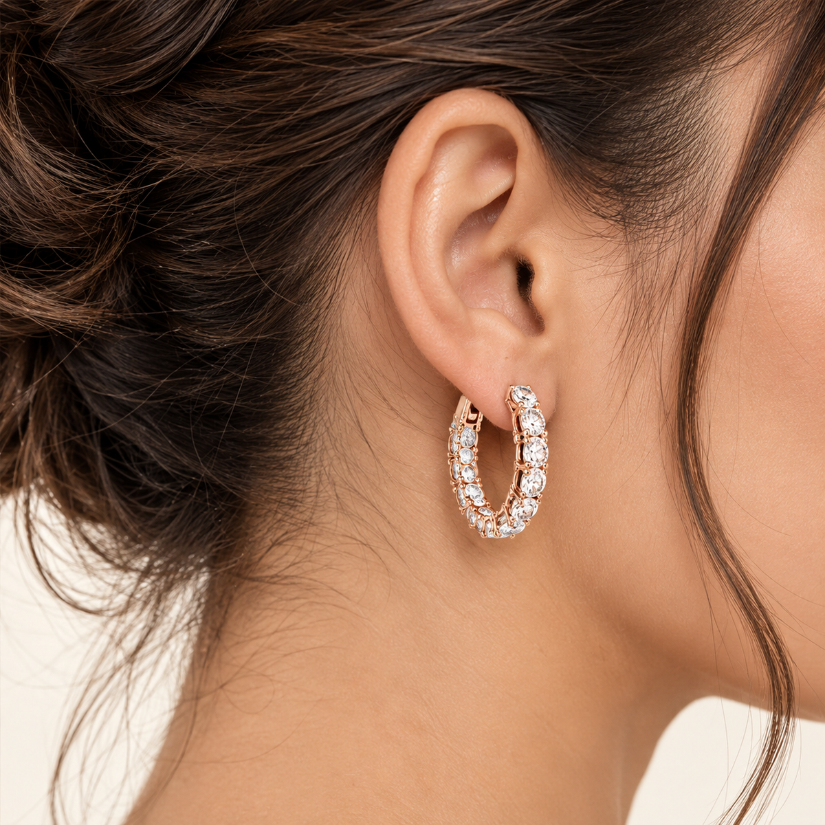 4CT Round Lab Grown Diamond Inside Out Huggie Hoop Earrings 14K Gold