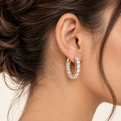 4CT Round Lab Grown Diamond Inside Out Huggie Hoop Earrings 14K Gold