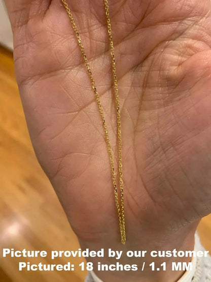14K Solid Yellow Gold Diamond Cut Cable Link Chain Necklace 0.6MM 1.1MM