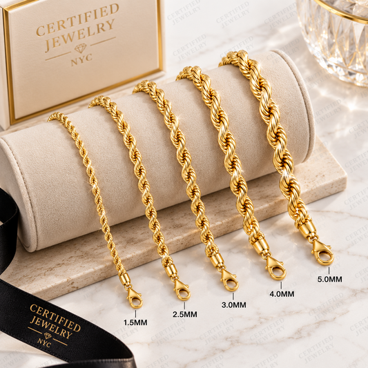 14K Solid Yellow Gold Diamond Cut Rope Bracelet 1.5mm 5mm Lobster Clasp