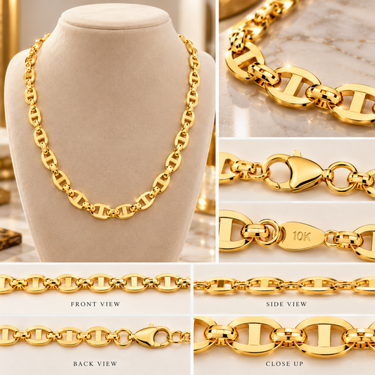 10K Solid Yellow Gold Mariner Chain Necklace 1.2MM 5.5MM Lobster Clasp