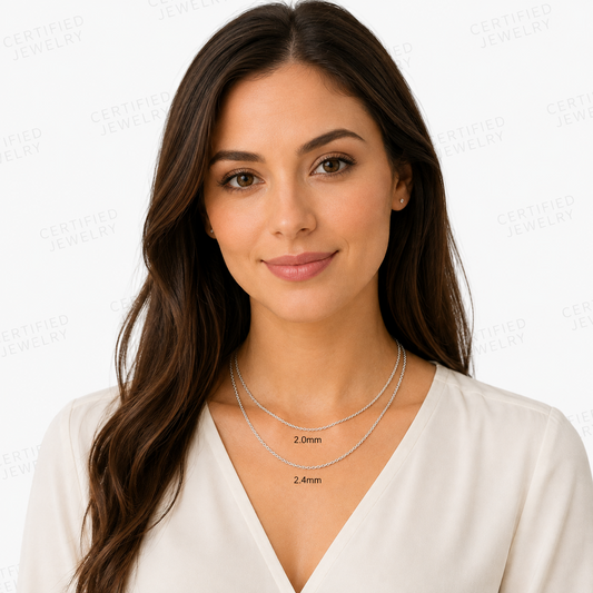 14K Solid White Gold Rolo Chain Necklace 2.0mm 2.4mm Pendant Chain