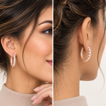 4CT Round Lab Grown Diamond Inside Out Hoop Earrings 14K Gold Certified