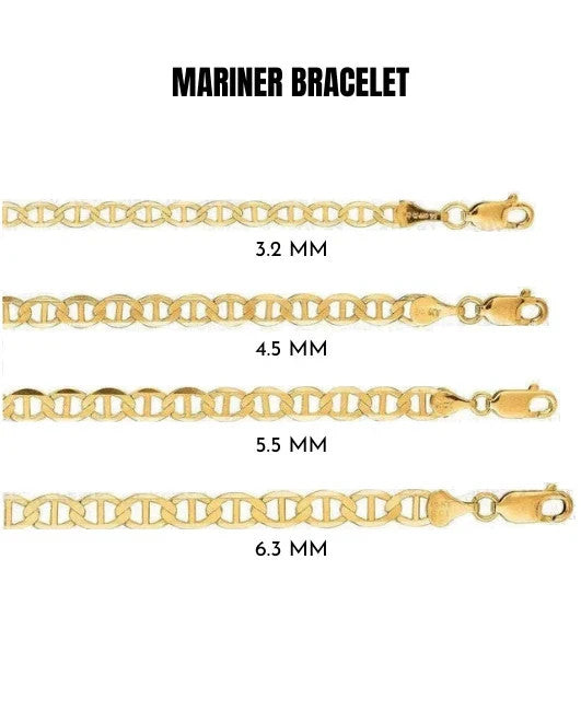 14K Solid Yellow Gold Mariner Link Bracelet 3.2MM 6.3MM Lobster Clasp