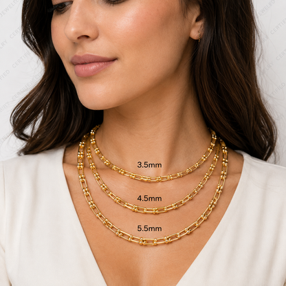 14K Solid Gold Jax Link Chain Necklace Real Gold Chain Women Jewelry