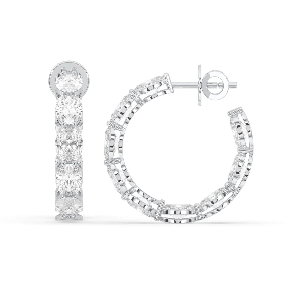 2CT Lab Grown Diamond Inside Out Hoop Earrings 14K Gold Certified