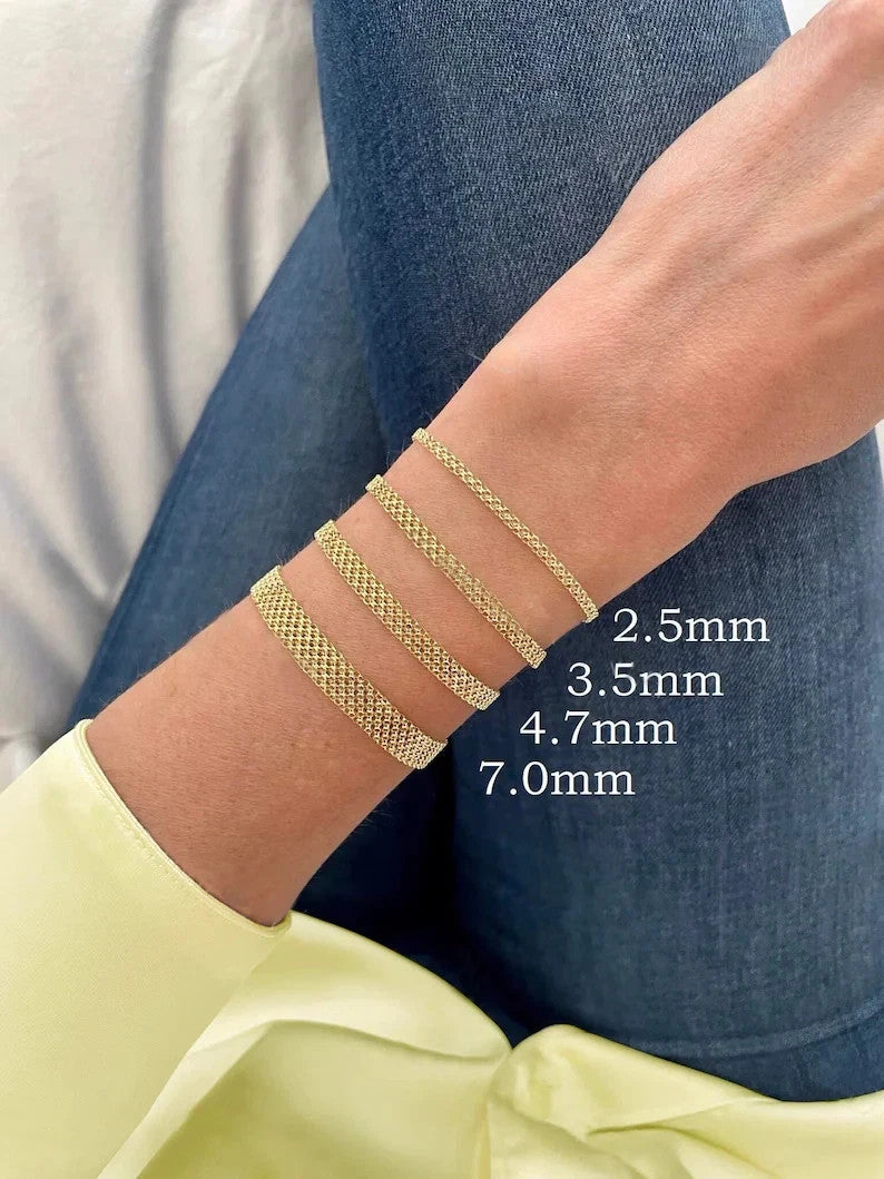 14K Solid Yellow Gold Bismark Link Bracelet 2.5MM 7MM 7.25" Lobster Clasp