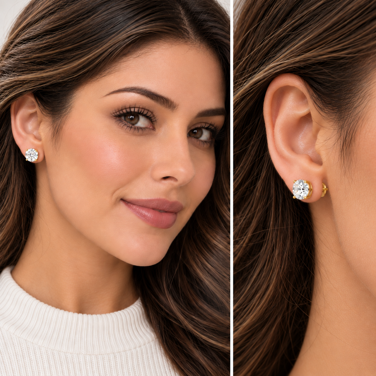 4CT Round Lab Grown Diamond Basket Set Stud Earrings 14K Gold Certified