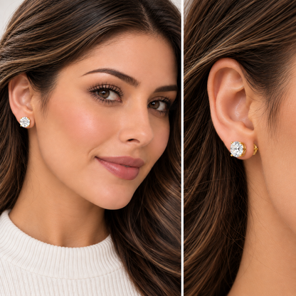 4CT Round Lab Grown Diamond Basket Set Stud Earrings 14K Gold Certified
