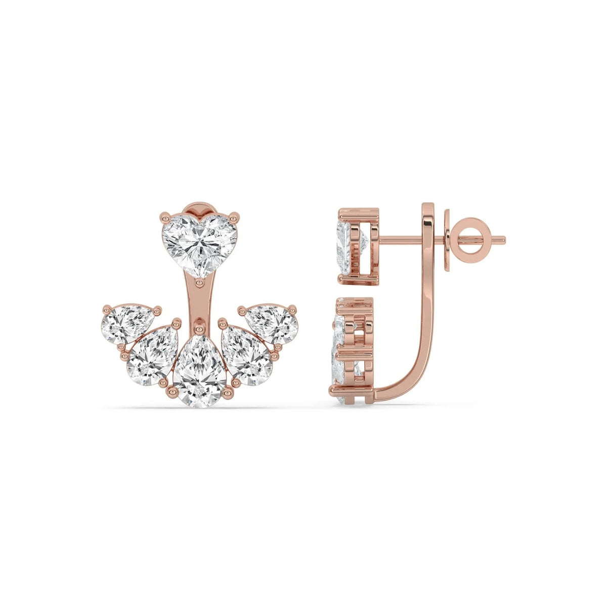4CT Lab Grown Heart Pear Diamond Ear Jackets 14K Gold Green Glam