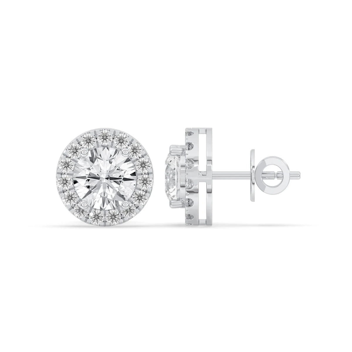 4CT Round Lab Grown Diamond Halo Stud Earrings 14K Gold Certified