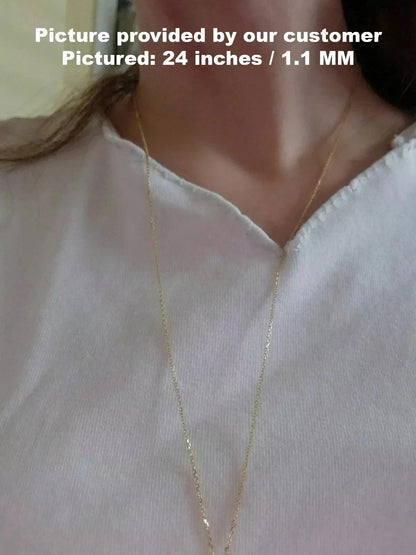 14K Solid Yellow Gold Diamond Cut Cable Link Chain Necklace 0.6MM 1.1MM