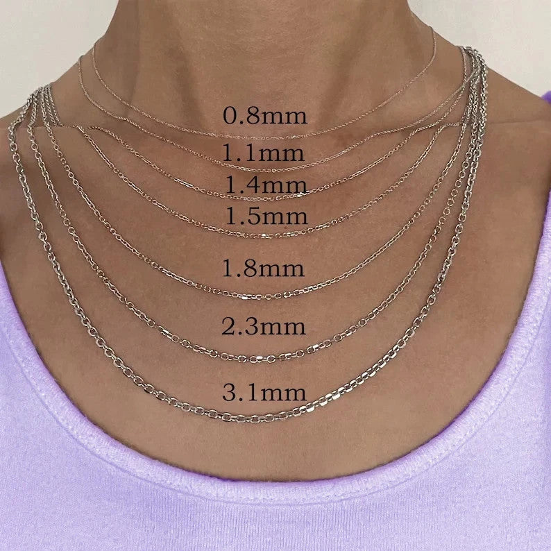 14K White Gold Diamond Cut Cable Link Chain Necklace 0.8mm 3.1mm 16 30"
