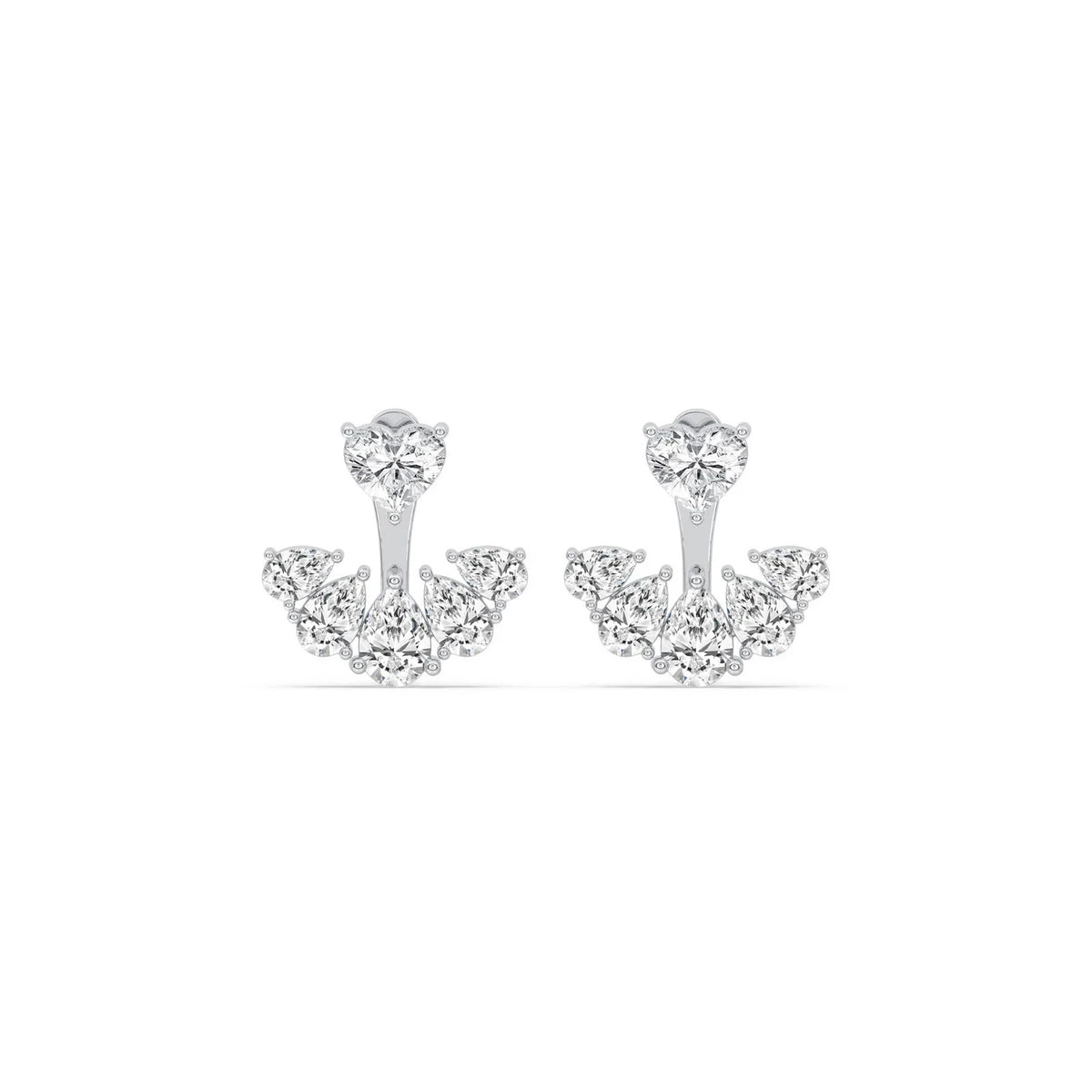 4CT Lab Grown Heart Pear Diamond Ear Jackets 14K Gold Green Glam