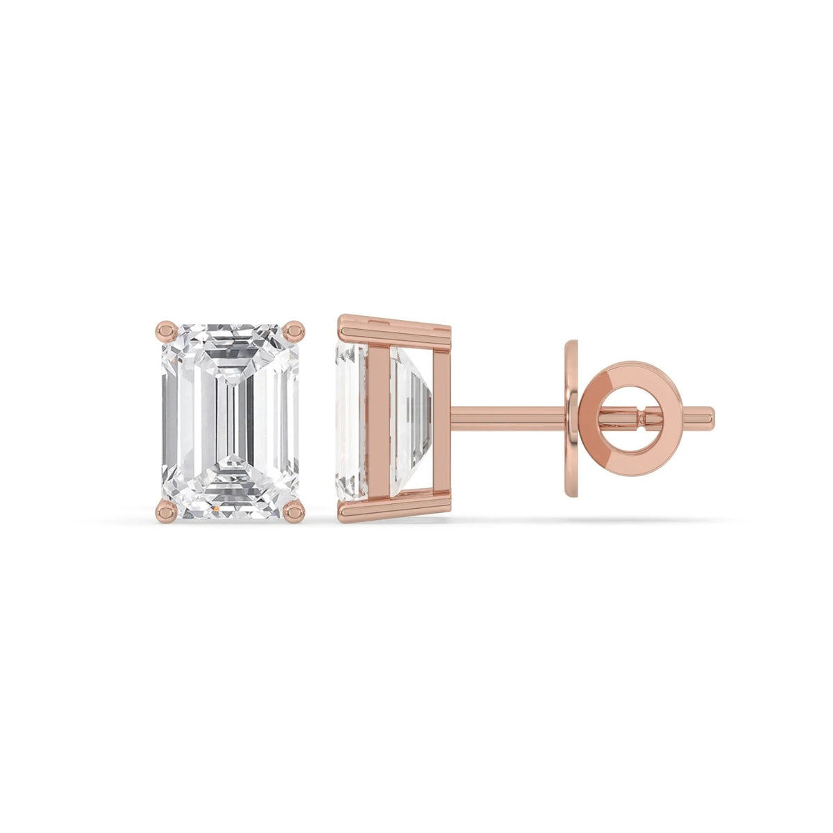 4CT Emerald Lab Grown Diamond Solitaire Stud Earrings 14K Gold Certified