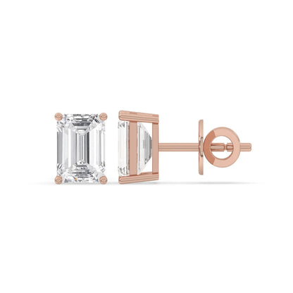4CT Emerald Lab Grown Diamond Solitaire Stud Earrings 14K Gold Certified