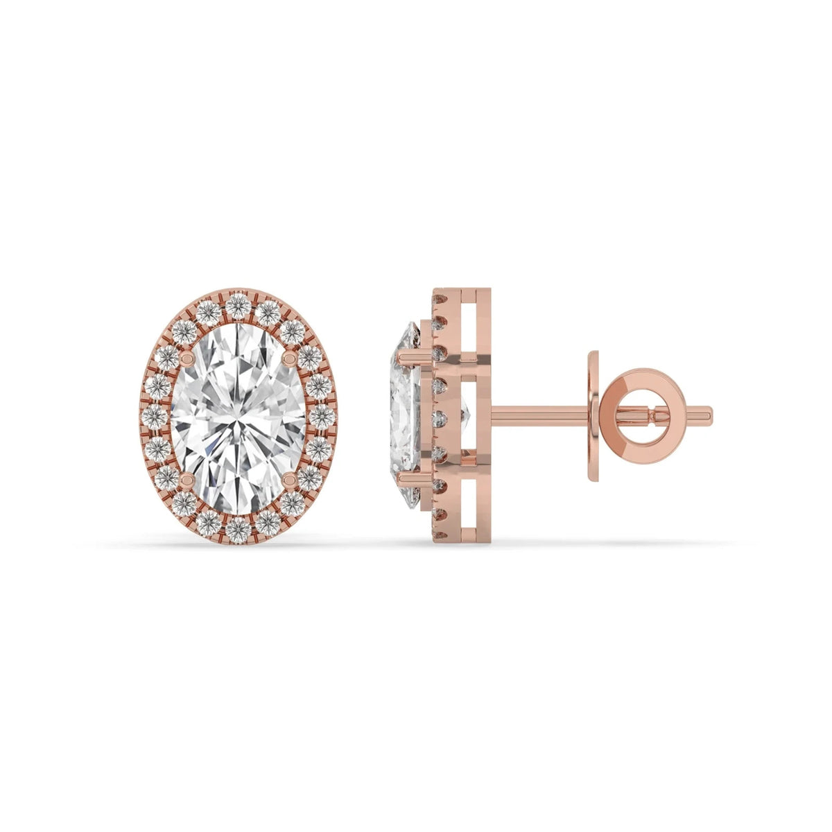 4CT Oval Lab Grown Diamond Halo Stud Earrings 14K Gold Certified