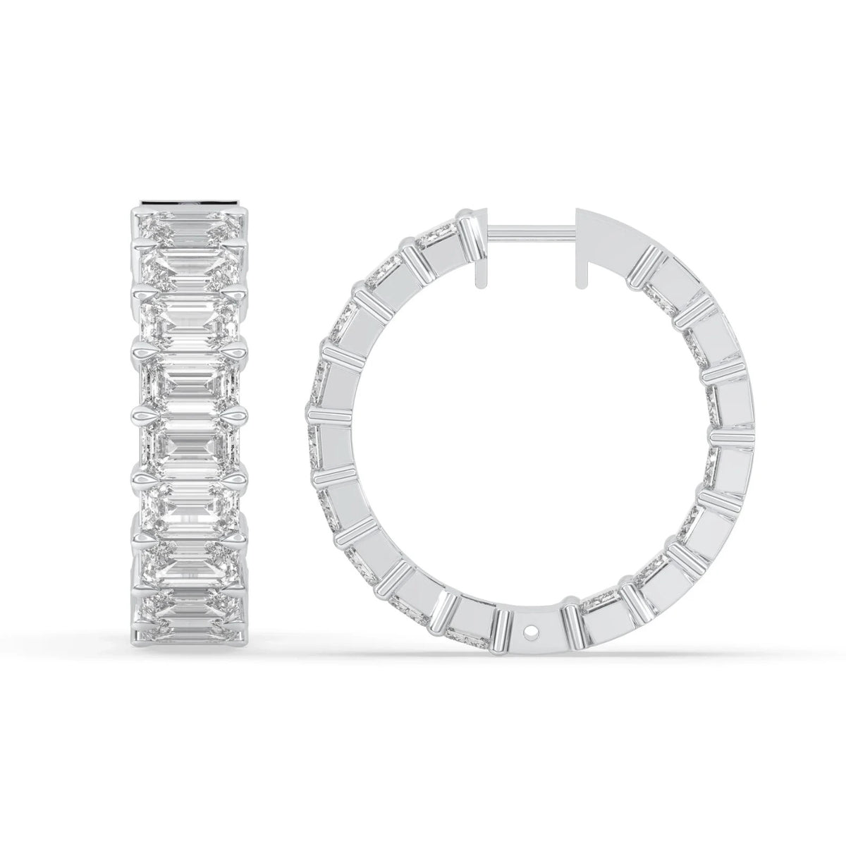 4.5CT Emerald Cut Diamond Inside Out Hoop Earrings 14K White Gold Prong Set