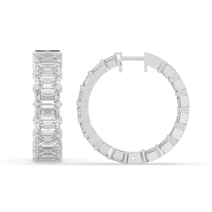 4.5CT Emerald Cut Diamond Inside Out Hoop Earrings 14K White Gold Prong Set